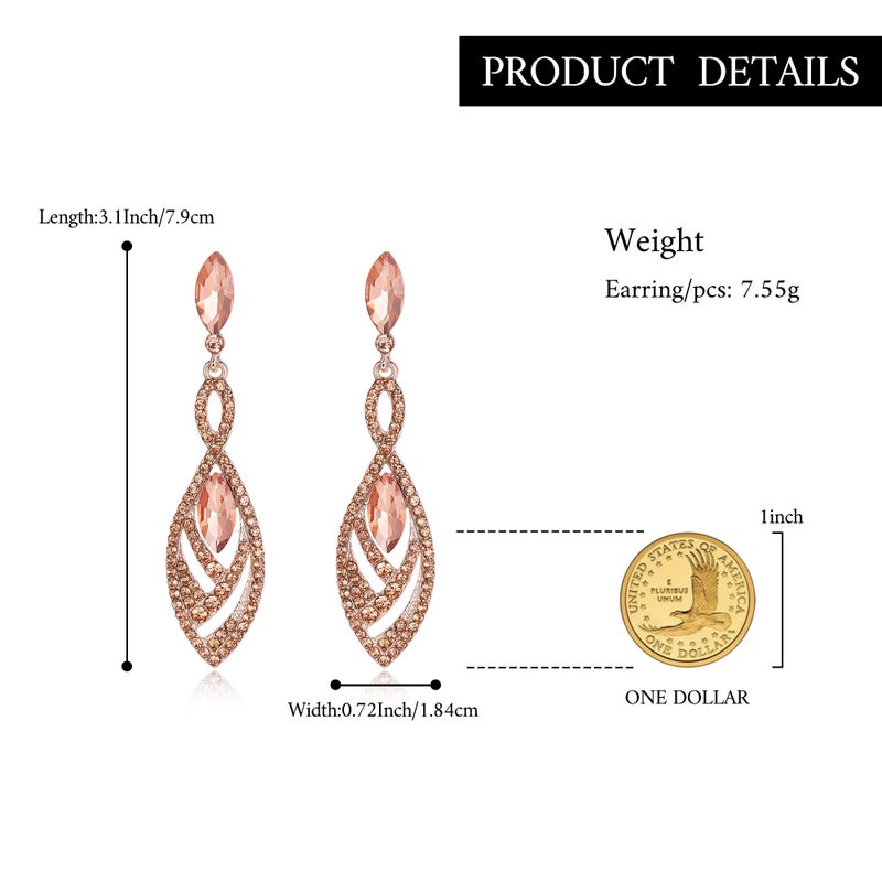 BriLove Statement Long Dangle Earrings for Women Crystal Gorgeous Twisted Dual Teardrop Chandelier Jewelry for Party Prom Peach Rose-Gold-Toned - Image 5